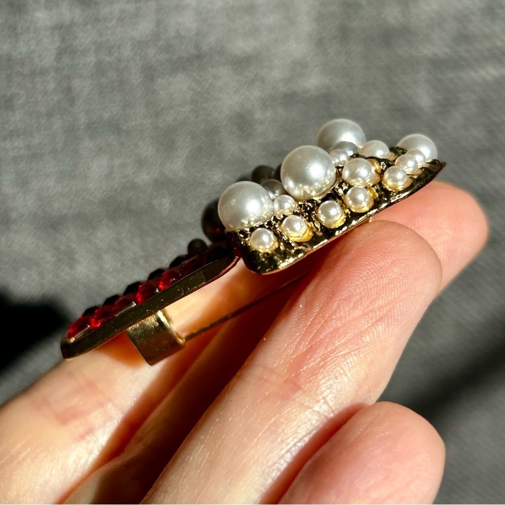 Red White Gold Rhinestone Popcorn Bucket Fashion Brooch Pin - Picture 14 of 17